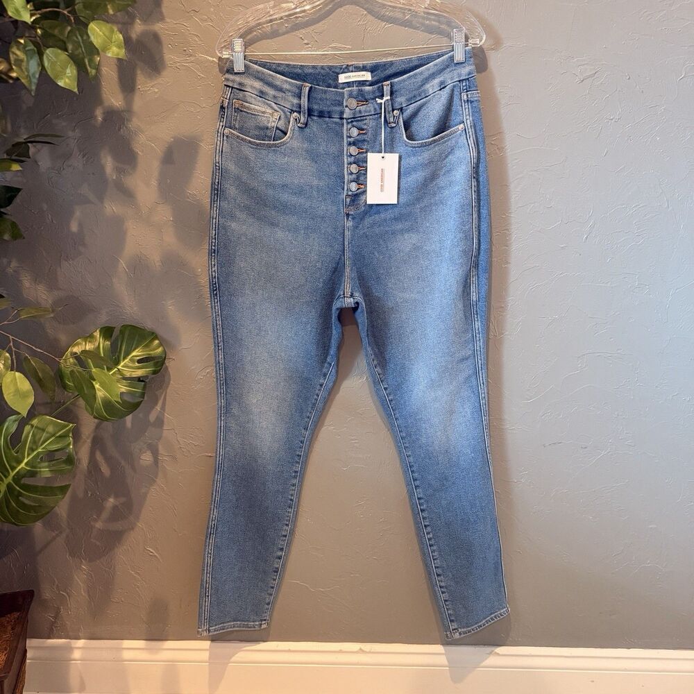 Good American Good Curve High Rise Skinny Jeans Button Fly Stretch Denim 32 NWT